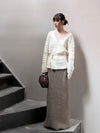 SWAYING 25 Fall/Winter Collection: Fringe-trimmed Yak Wool Maxi Skirt SW-SW25AW3B15C1S2-HZ (Gray-Brown)